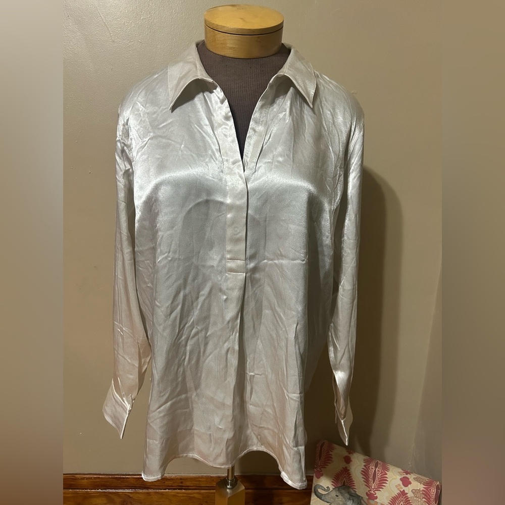 Rails Cream Long Sleeve‎ Ivory Satin Shirt Sz XXL Party Career Holiday